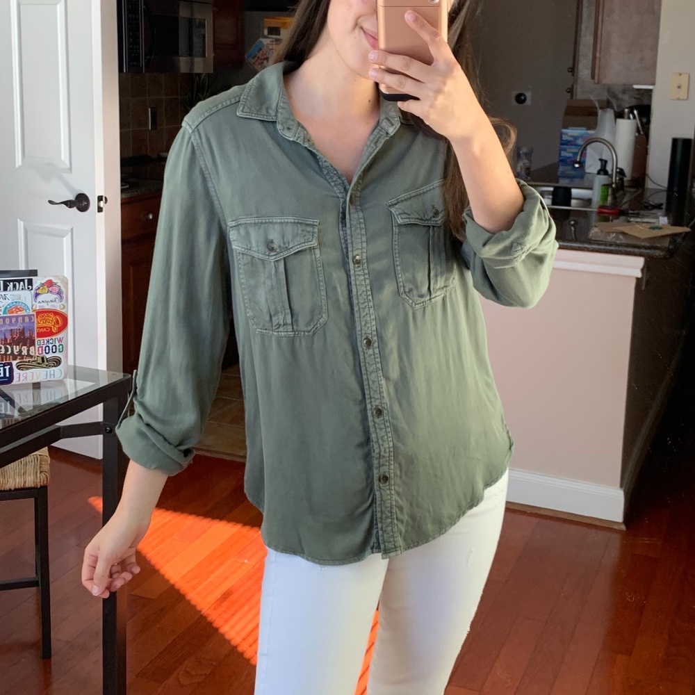American Eagle Army wash button up S